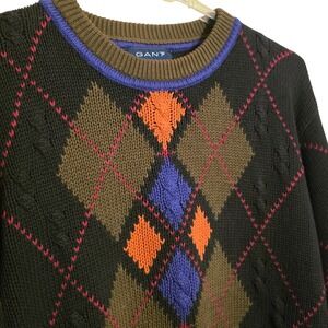 Gant Argyle Hand Intarsia Cotton Sweater Mens Large Classic Knitwear Grandpa